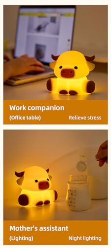 Cute Highland Cow Night Light, Squishy Highland Cow Novelty Animal Lamp, 3 Level Dimmable Nursery Nightlight with Timer, Food Grade Silicone Touch Night Light Fun Gifts for Kids Boys Girls Baby — view 6