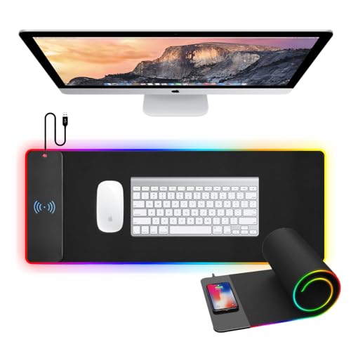 PRO GAMR Large RGB Gaming Mouse Pad with 15W Wireless Charging - 10 Light Modes, Smooth Surface, Non-Slip Base - Ideal for Gaming, Office, and Home Use, Black