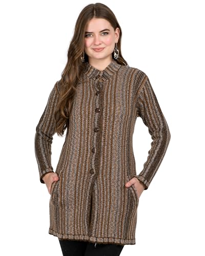 Image of LADYWILLINGTON Women Woolen Long Coat Warm Fabric Cardigan Winter Wear Pure Wool Thick Sweater For Women 100% Rainbow Wool Free Size Cotty With Side Pockets