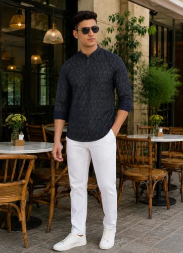 Image of Majestic Man Men's Cotton Regular Fit Short Printed Designer Kurta