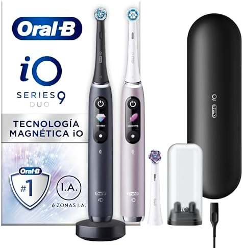 Oral-B iO 9 Pack de 2 Cepillos de Dientes Eléctricos Negro y Rosa...