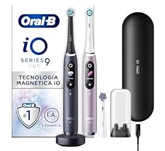 Oral-B iO 9 Pack de 2 Cepillos de Dientes Eléctricos Negro y Rosa, Con 3 Cabezales y 1 Estuche Cargador de Viaje, 7 Modos D…
