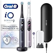 Oral-B iO 9 Pack de 2 Cepillos de Dientes Eléctricos Negro y Rosa, Con 3 Cabezales y 1 Estuche Cargador de Viaje, 7 Modos D…