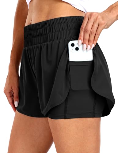 Haimont Women's Running Shorts 2 in 1 High Waisted Athletic Shorts with Drawstring Pockets 3