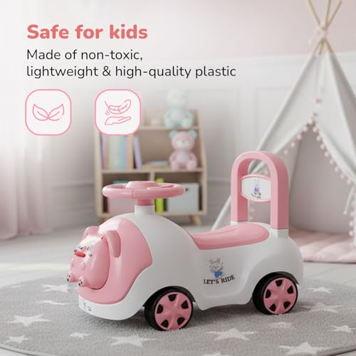 Image of Lifelong Bunny Manual Push Ride-On Toy Car with Back Support for Boys & Girls 1-4 Yrs, Distraction-Free, Non-Musical, Easy Installation, 50kg Capacity, Steering Wheel, Storage (LLCBBR04)