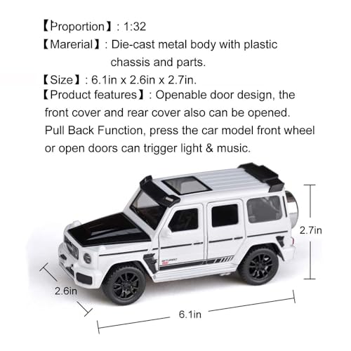 Image of 1:32 Scale G Wagon Toy Car Diecast Metal Car for Kids with Light Sound Pullback Openable Doors