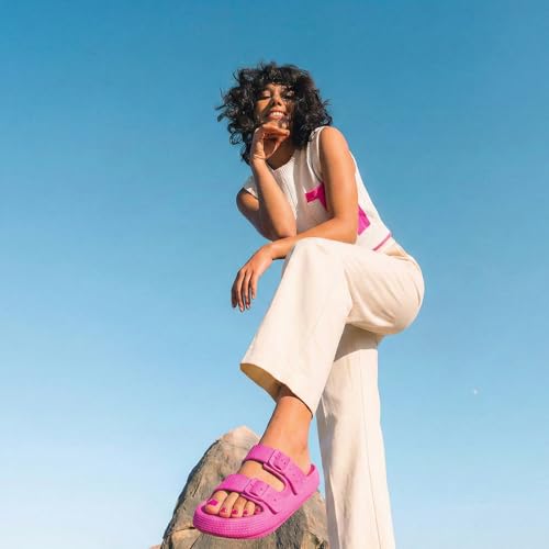 Image of CUSHIONAIRE Fame Pillow Recovery Sandals for Women, Adjustable Double Buckle Waterproof EVA Cloud Slides for Women