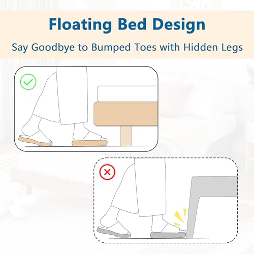 Dolonm Twin Size Floating Bed Frame, Modern Low Profile Platform Bed Frame, Floating Design Bed Slats Support, Noise Free, No Box Spring Needed, Easy Assembly, Walnut by Dolonm - Image 4