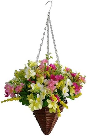 19.7" Silk Hanging Flower Lifelike Cone Basket Artificial Flowers Daisy (Pink and White)