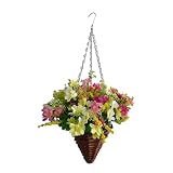 19.7" Silk Hanging Flower Lifelike Cone Basket Artificial Flowers Daisy (Pink and White)