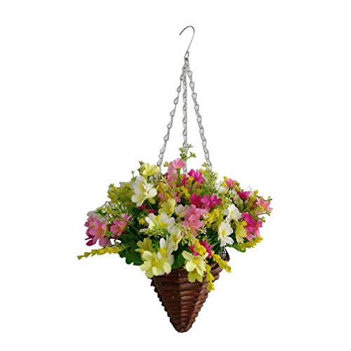 19.7" Silk Hanging Flower Lifelike Cone Basket Artificial Flowers Daisy (Pink And White) #TOP4