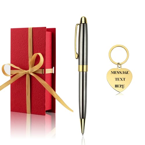 Yastar Personalized Ballpoint Pen with Custom Keychain, Stainless Steel Fancy Pens Engraved with Your Name Logo or Message, Phone Number Black ink Perfect for Souvenir Gift, Colleague, Friends
