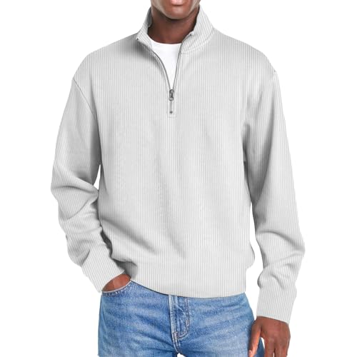 Pull en velours côtelé homme à col montant et fermeture éclair 1/4 décontracté chic