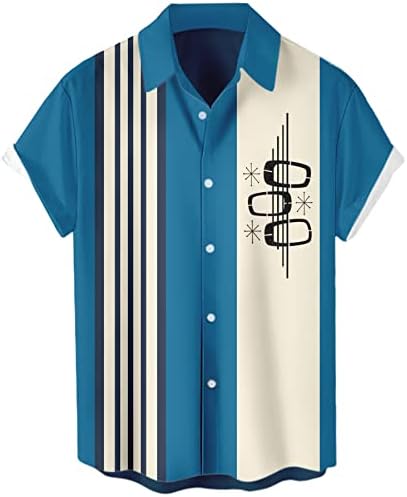 Mens Bowling Shirt Short Sleeve Casual Button Down Shirt Printed Beach Shirts Bowling Lake Blue 3X