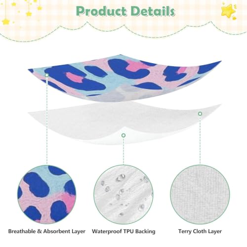 Housse de matelas imperméable lit bébé 132x71 cm bleu léopard