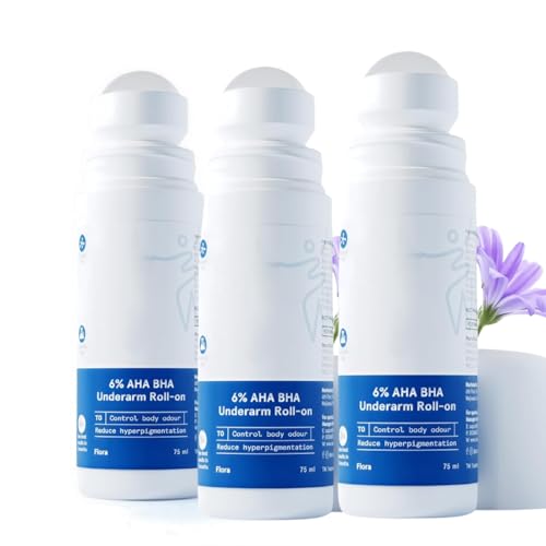 Image of AHA BHA Underarm Roll-On Deodorant, Flora Fragrance, 75ml, Controls Body Odour, Fades Dark Underarms, Alcohol and Aluminium Free (225ML, Unscented, 3)