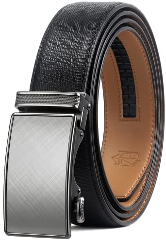 Zitahli Belt Men, Ratchet Belt Dress with 1 3/8" Premium Leather,Slide Belt with Easier Adjustable Automatic Buckle,Trim to Fit Size 26"-32"