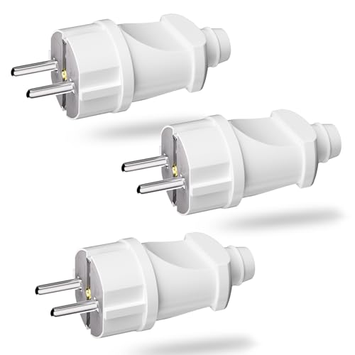 Amicably Spina Schuko, 3 Pezzi Connettori Schuko, 250 V/16 A Spina di Protezione con Contatto di Protezione, per Spina Connettore di Prolunga Spina Europea, Bianco