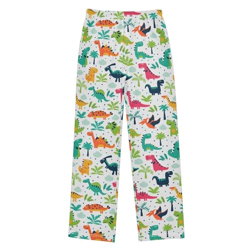ZZXXB Colorful Dinosaurs Palm Tree Boys Long Pants Soft Trousers Elastic Waist Kids Lounge Bottoms with Pockets S-XL