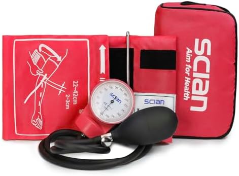 Scian Sphygmomanometer - Manual Blood Pressure Cuff with D-Ring Bp Cuff 10-16", Come with Carrying Bag for Nurse Doctor Senior Adult(Red, Stethoscope Not Included)
