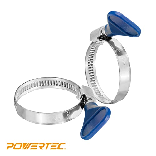 Powertec 70247 1-1/2 Inch Key Hose Clamp | Stainless Steel 1.5” Thumb Screw Dust Collector Hose Clamps – 5 Pack #TOP1