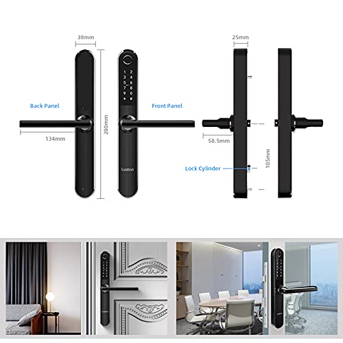 Luston Slim Smart Lock Front Door Stainless Steel Waterproof Mortise Lock,Keyless Entry Door Lock,Wifi Bluetooth Fingerprint Digital Keypad Aluminum Swing Door Lock With Handle(Black) #TOP7