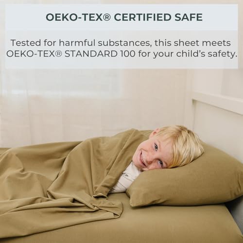 Image of Pobibaby Twin Sheet Set Kids, 3-Piece, Cotton Blend (Khaki Brown) | Kids Bed Sheet Set, 3-Piece, Fitted Sheet, Flat Sheet, Pillowcase, Cotton Blend, Deep Pockets, Soft, Machine Wash, Seasons