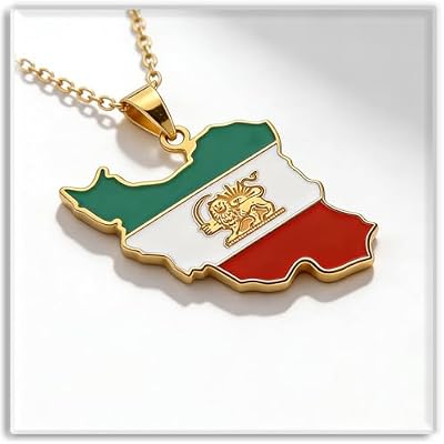 Xusamss Iran Map Flag Pendant Necklace for Men Women, Stainless Steel Iranian Chain with Flag Charm, 50cm Length, Lightweight Fashion Jewelry