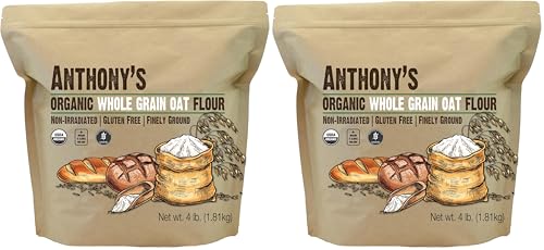 Anthony's Organic Whole Grain Oat Flour, 4 lb, Gluten Free, Non GMO, Non Irradiated, Finely Ground, Vegan (Pack of 2)