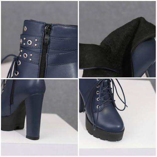 Women's Chunky Heel Ankle Boots Lace Up Platform Punk Goth Combat Booties with Side Zipper Buckle High Heel Waterproof Fashion Shoes4