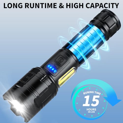 Rechargeable LED Flashlights High Lumens, 99,000 Lumen Super Bright Flashlight with 7 Modes & Waterproof, Powerful USB Rechargeable Handheld Flash Light for Camping Home, Black - Image 4