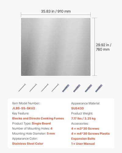 VEVOR 36" x 30" Stainless Steel Backsplash for Stove, Ultra Flat Splatter Guard, Wall Shield Range Hood Backsplash, Easy Clean Kitchen Wall Metal Panel, Pre-Drilled Holes for Easy Installation, Silver — view 6