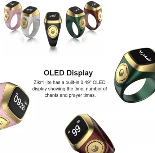 Smart Tasbih Zikr Ring E01, Muslim Prayer Timing Reminder, Oled Display, Tasbih Counter, Smart Ring, Tasbih Ring, Wearable Technology, 5 Time App Notification (Pink, 20mm)