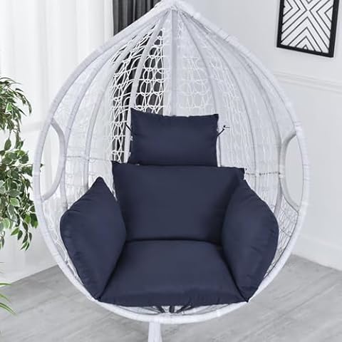 Yefound Egg Chair Cushion Replacement, Hanging Basket Hanging Egg Chair Cushions with Headrest, Indoor/Outdoor Swing Chair Cushion (Navy Blue) Cover