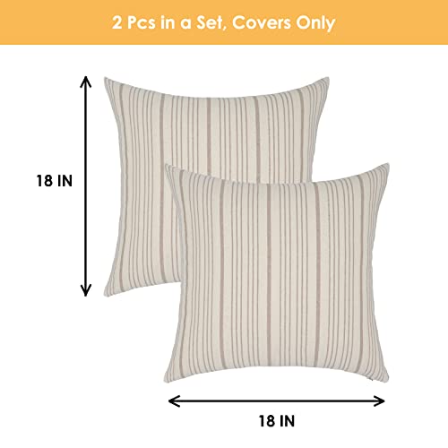Navibule Tan Pillow Covers Decorative Farmhouse Linen Throw Pillow Covers Striped Square Throw Pillows For Couch Sofa Bed Pack Of 2 18X18 In Cream And Beige #TOP5