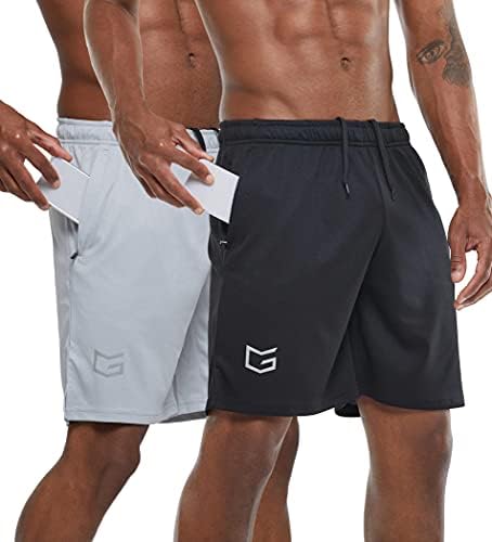 G Gradual Men's 7" Workout Running Shorts Quick Dry Lightweight Gym Shorts with Zip Pockets (2 Pack: Black/Gray Medium)