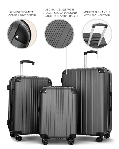 Luggage Sets 3 Pieces Expandable with Spinner Wheels Hard Suitcases Lightweight with Wheels Travel Luggage TSA Approve (Dark Gray Suitcase Set)4