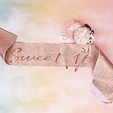 Nwvuop 16th Birthday Sash and Tiara, Sweet 16 Birthday Sash Birthday Crown for Girls 16th Birthday Decorations(Rose Gold) - Image 3