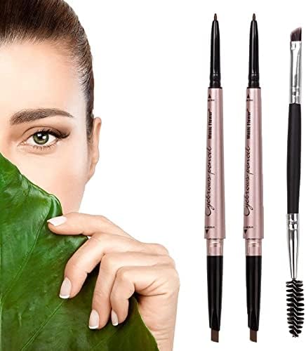 HeyBeauty Eyebrow Pencil with Brow Brush, Double Ended Eyebrow Pen, Automatic Makeup Cosmetic Tool Dark Brown 2 PCS