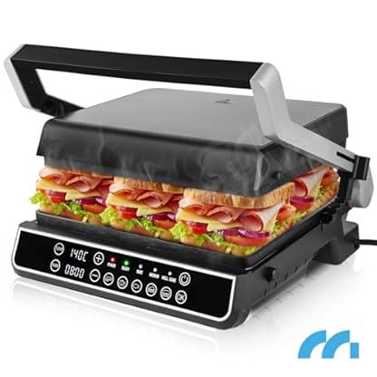 MalTec Kontaktgrill mit Auffangschale SM5000W-PRO Elektrogrill 2500W Panini Sandwichmaker, 3 Frittierstufen, 5 Programme, Abnehmbare Platten – Bild 7