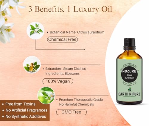 Image of Earth N Pure Neroli Essential Oil 100% Pure & Natural for Skin Care & Aromatherapy - Neroli Oil for Face, Perfume, Diffuser, Massage, Candle & Soap Making - Premium Floral Fragrance Oil- 250ml