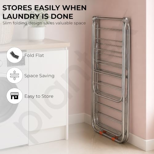 Image of Plantex Cloth Stand for Home /Stainless Steel Foldable Colth Stand /Double Layer Cloth Drying Rack for Balcony - Pack of 1 (Bloom, Chrome)