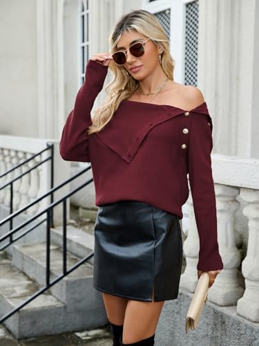 ZAFUL Sweaters for Women 2025 Trendy Versatile Neckline Button Turtleneck+Off The Shoulder Tunic Sweater Top