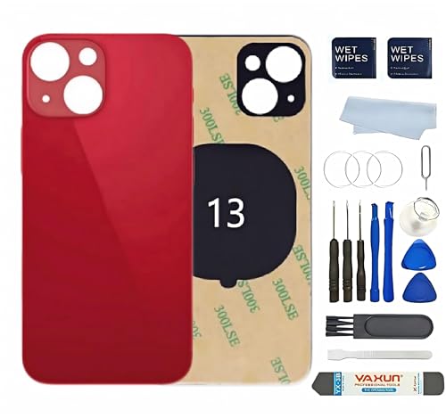Back Glass Replacement for iPhone 13 6.1inch ​Back Cover with Pre-Installed 3M Tape +Tools (Red, iPhone 13)