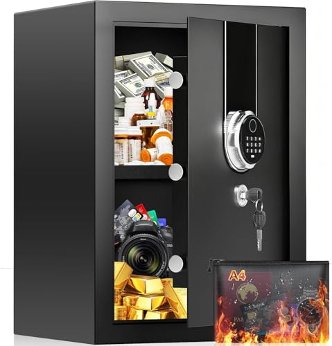 [19.7" Tall] Large Home Safes Water and Fireproof, Digital Home Security Safe Box with Programmable Keypad, Spare Keys and Removable Shelf, Fireproof Safe for Home Document Money Valuables