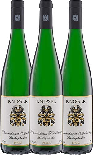 VINELLO 3er Weinpaket Weißwein - Kapellchen Riesling 2021 - Knipser mit Weinausgießer | 3 x 0,75 Liter Cover