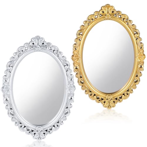 Ptwola 2PCS Vintage Decorative Wall Mirror Small Oval Wall Hanging
