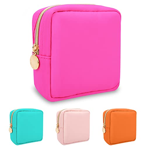 Nylon Mini Makeup Bag For Purse, Preppy Small Cute Makeup Bag Cosmetic Zipper Pouch Purse, Waterproof Travel Coin Pouch Sanitary Napkin Storage Bag Clutch Make Up Organizer For Women Girls(Hot Pink) #TOP13