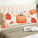 Seitenschläferkissen Bezug 60 x 180 Kürbis Kissenbezug 60x180 Kissen Herbst Seitenschläferkissen Kinder, Weich Samt Schwangerschaftskissen mit Reißverschluss für Deko Schlafzimmer Sofa Bett, Cod432