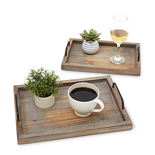 Decorative Ottoman Serving Tray - Kitchen/Coffee Table/Home Decor/Breakfast Trays - Wooden Server Platter - Rustic Country Platters - Wood Server - Farmhouse Decor - Kitchen Decor - Wood Platter